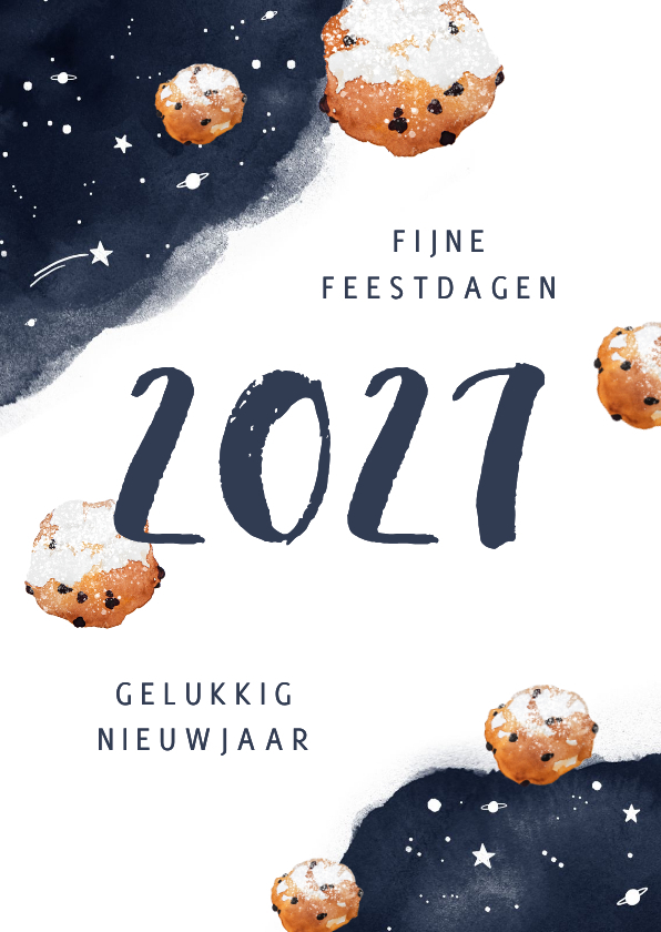 Nieuwjaarskaarten - Nieuwjaarskaart oliebol 2027 sterren 