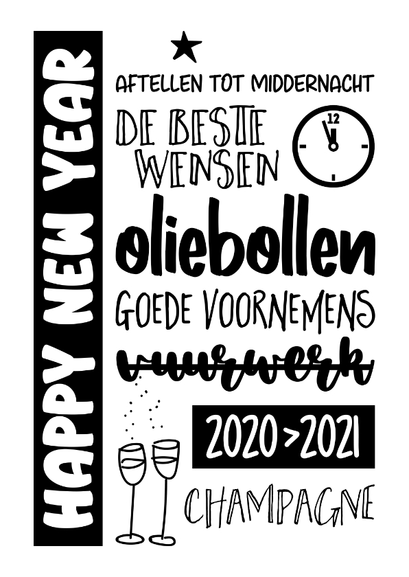 Nieuwjaarskaart oliebollen happy new year - Nieuwjaarskaarten Nieuwjaarskaarten - Nieuwjaarskaart oliebollen happy new year