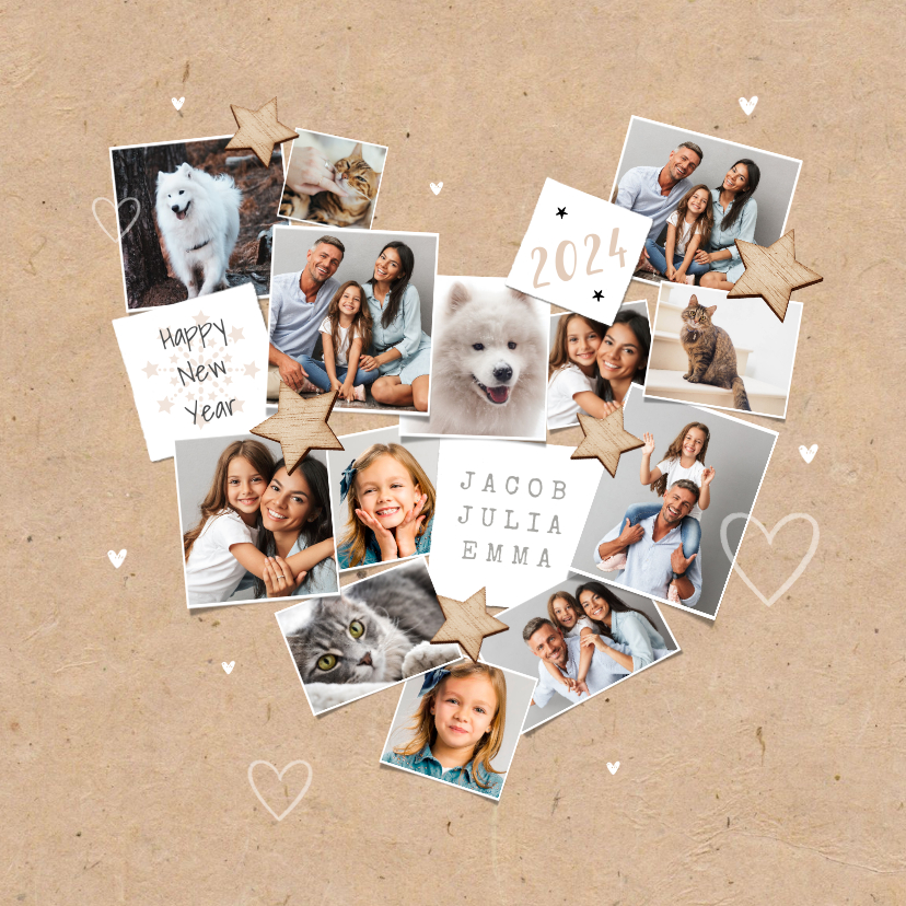 Nieuwjaarskaart persoonlijk fotocollage hart liefde sterren - Nieuwjaarskaarten Nieuwjaarskaarten - Nieuwjaarskaart persoonlijk fotocollage hart liefde sterren