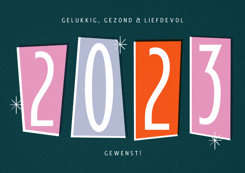 Nieuwjaarskaart retro 2023 groot jaartal - Nieuwjaarskaarten Nieuwjaarskaarten - Nieuwjaarskaart retro 2023 groot jaartal
