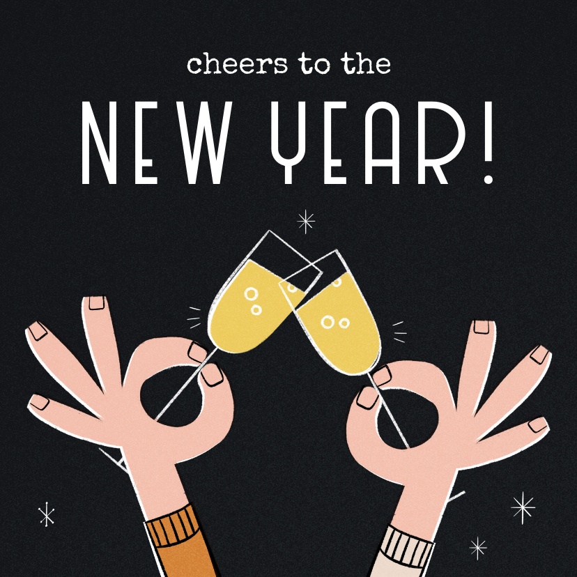 Nieuwjaarskaarten - Nieuwjaarskaart retro cheers to the new year proosten