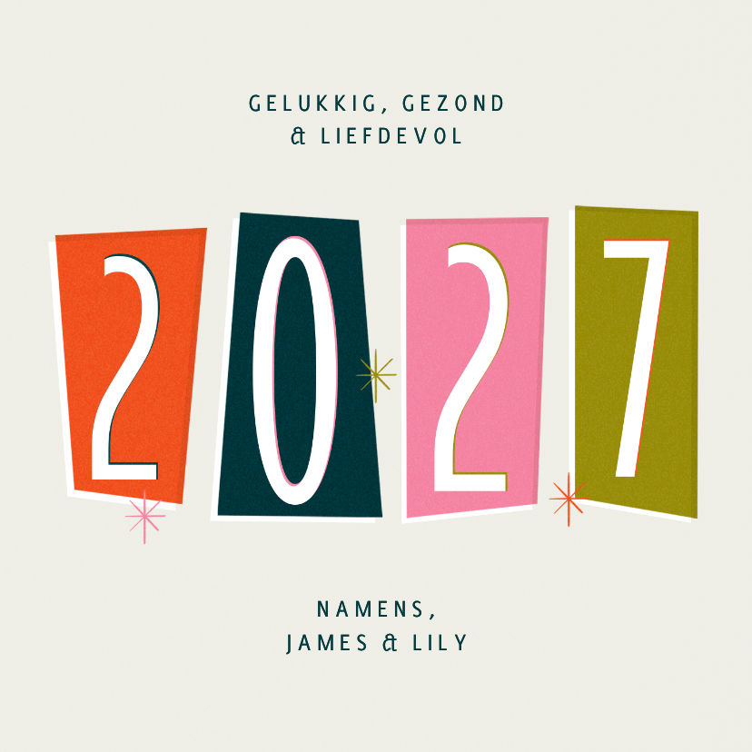 Nieuwjaarskaarten - Nieuwjaarskaart retro groot jaartal 2027