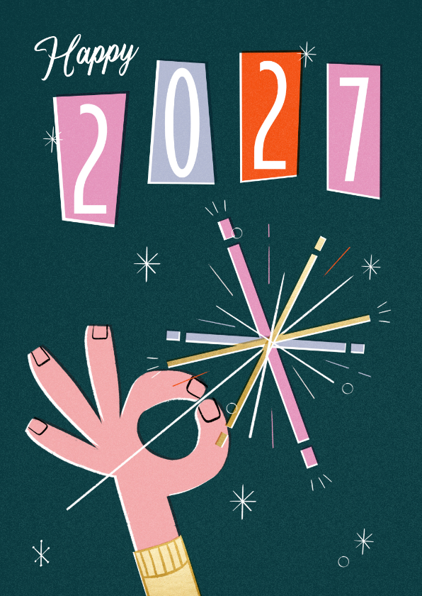 Nieuwjaarskaart retro sterretje vuurwerk 2027 - Nieuwjaarskaarten Nieuwjaarskaarten - Nieuwjaarskaart retro sterretje vuurwerk 2027