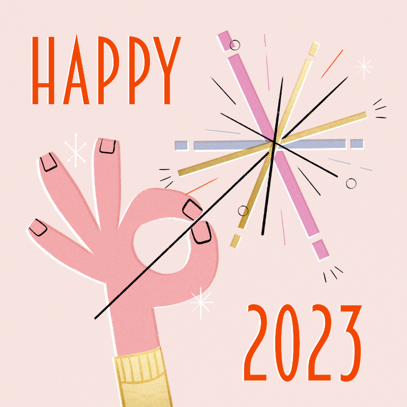 Nieuwjaarskaarten - Nieuwjaarskaart retro vuurwerk happy 2023