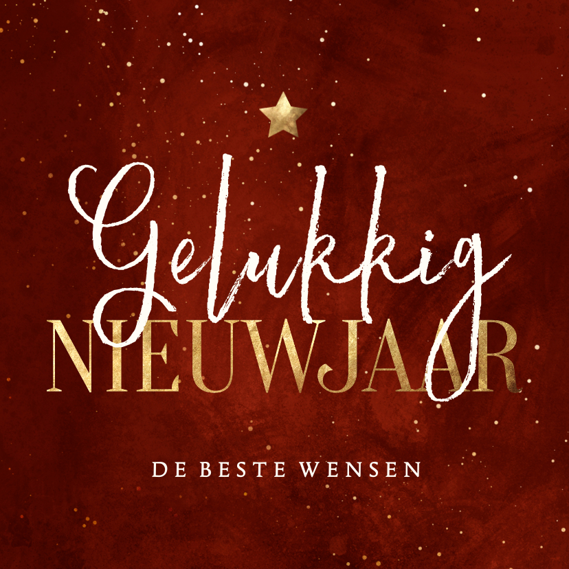 Nieuwjaarskaart rood Gelukkig Nieuwjaar met ster - Nieuwjaarskaarten Nieuwjaarskaarten - Nieuwjaarskaart rood Gelukkig Nieuwjaar met ster
