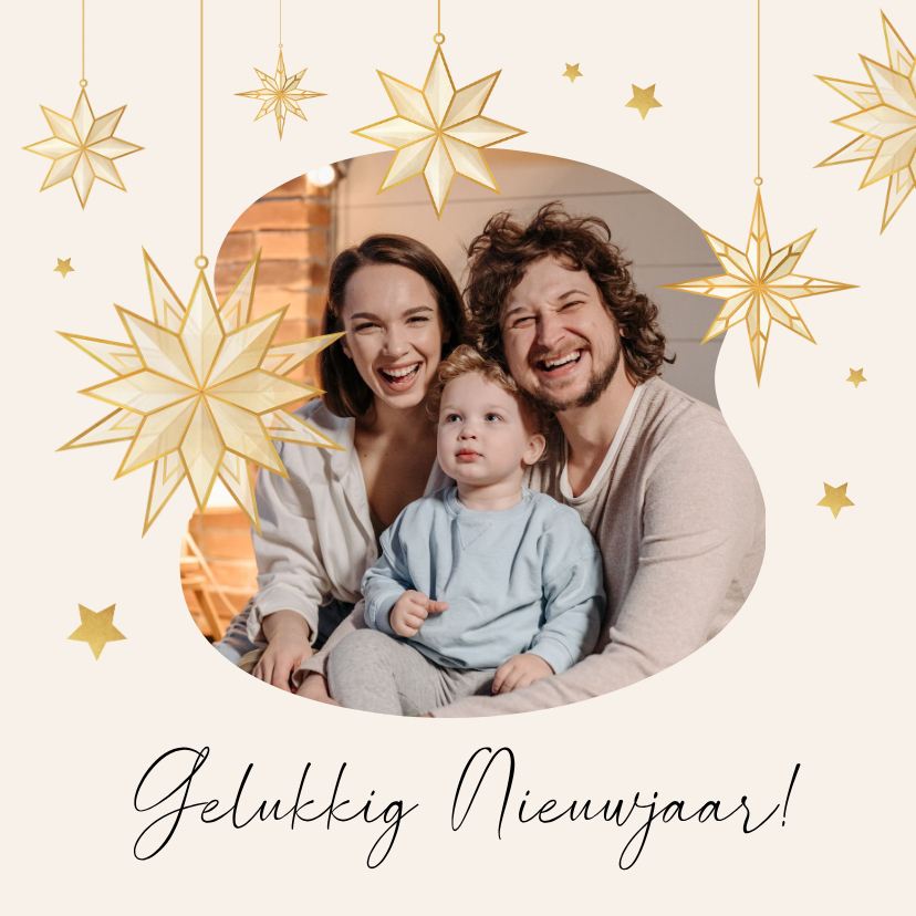 Nieuwjaarskaart sterren goudlook met foto - Nieuwjaarskaarten Nieuwjaarskaarten - Nieuwjaarskaart sterren goudlook met foto