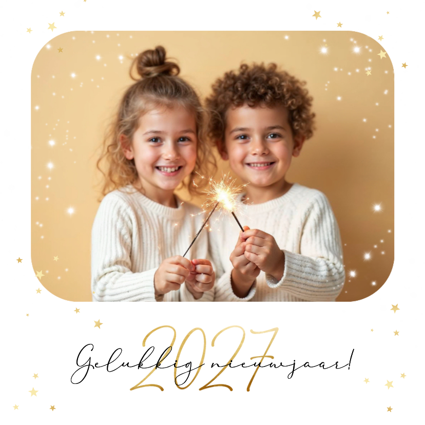 Nieuwjaarskaart sterretjes sprankelend foto goud 2027 - Nieuwjaarskaarten Nieuwjaarskaarten - Nieuwjaarskaart sterretjes sprankelend foto goud 2027
