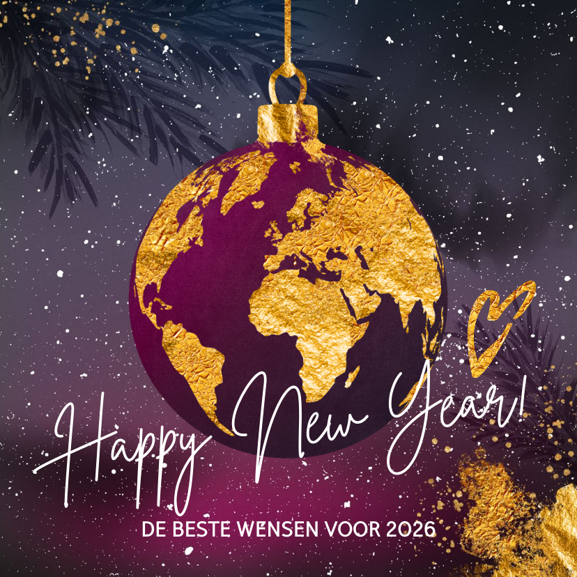 Nieuwjaarskaart stijlvolle kerstbal wereldbol paars - Nieuwjaarskaarten Nieuwjaarskaarten - Nieuwjaarskaart stijlvolle kerstbal wereldbol paars