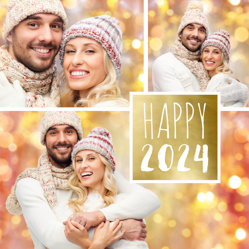 Nieuwjaarskaart trendy fotocollage goud - Nieuwjaarskaarten Nieuwjaarskaarten - Nieuwjaarskaart trendy fotocollage goud