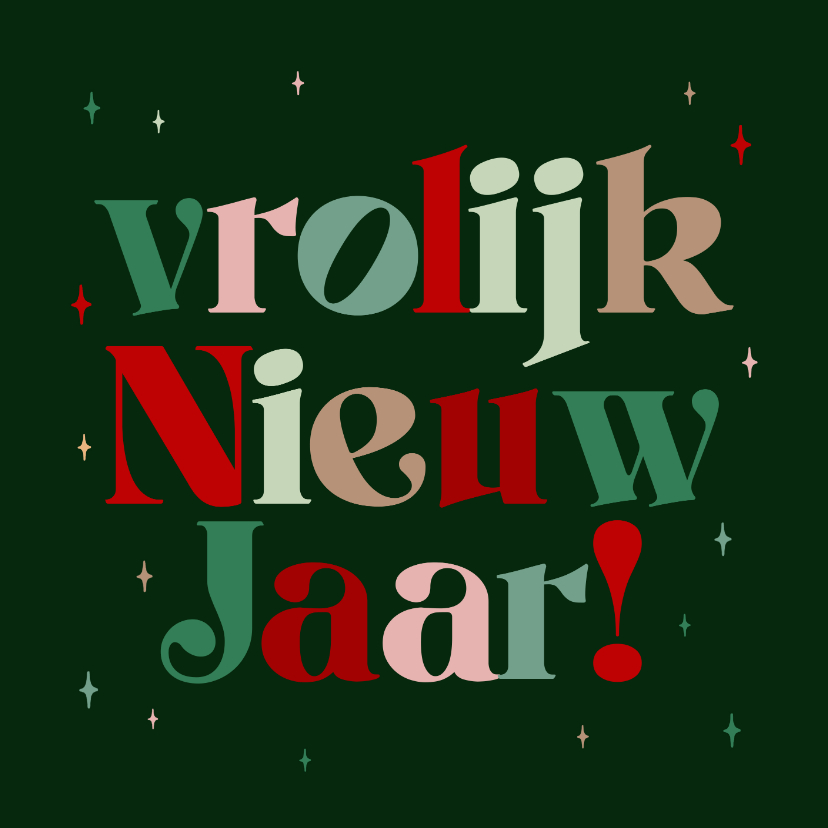 Nieuwjaarskaart typografie kleurrijk vrolijk nieuw jaar - Nieuwjaarskaarten Nieuwjaarskaarten - Nieuwjaarskaart typografie kleurrijk vrolijk nieuw jaar
