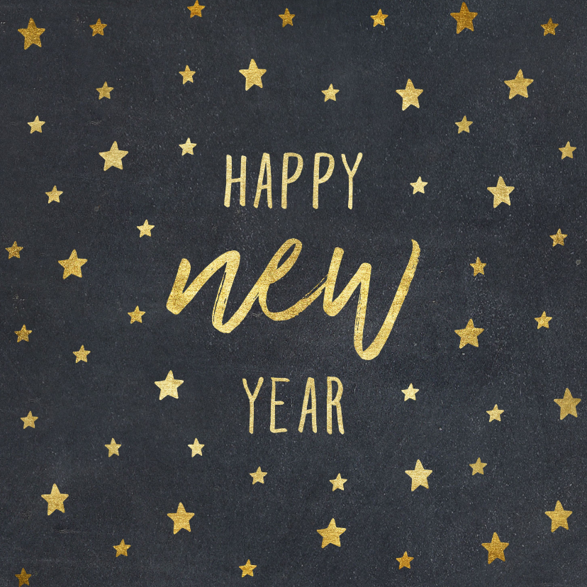 Nieuwjaarskaarten - Nieuwjaarskaart typografie met sterren goud