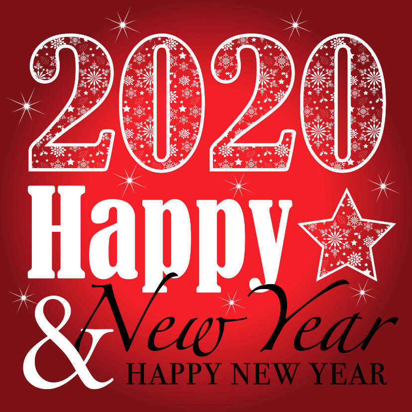 Nieuwjaarskaart typografie rood Happy 2020 - Nieuwjaarskaarten Nieuwjaarskaarten - Nieuwjaarskaart typografie rood Happy 2020