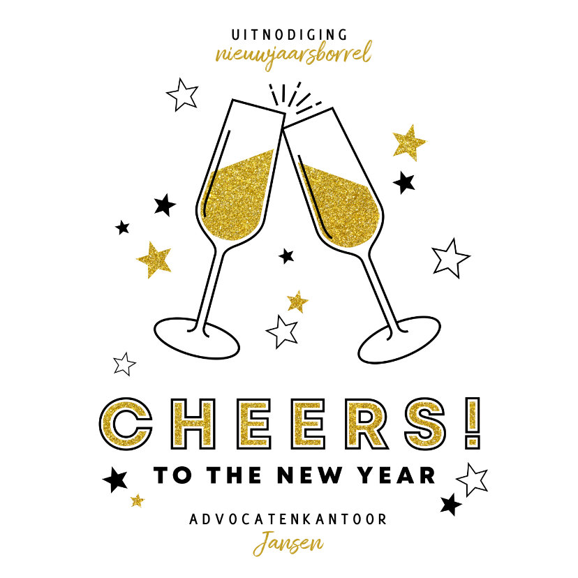 Nieuwjaarskaart uitnodiging borrel champagne en sterren - Nieuwjaarskaarten Nieuwjaarskaarten - Nieuwjaarskaart uitnodiging borrel champagne en sterren