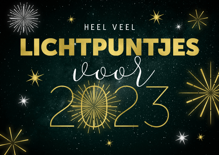 Nieuwjaarskaart veel lichtpuntjes in 2023 vuurwerk goud - Nieuwjaarskaarten Nieuwjaarskaarten - Nieuwjaarskaart veel lichtpuntjes in 2023 vuurwerk goud