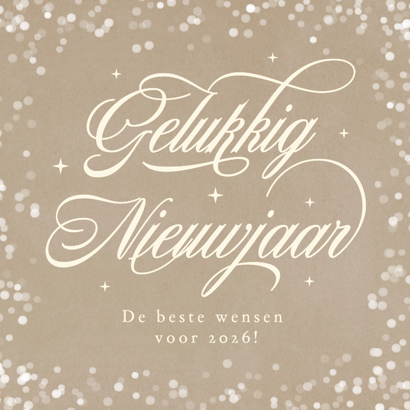 Nieuwjaarskaarten - Nieuwjaarskaart vintage kraftlook met sierlijke tekst