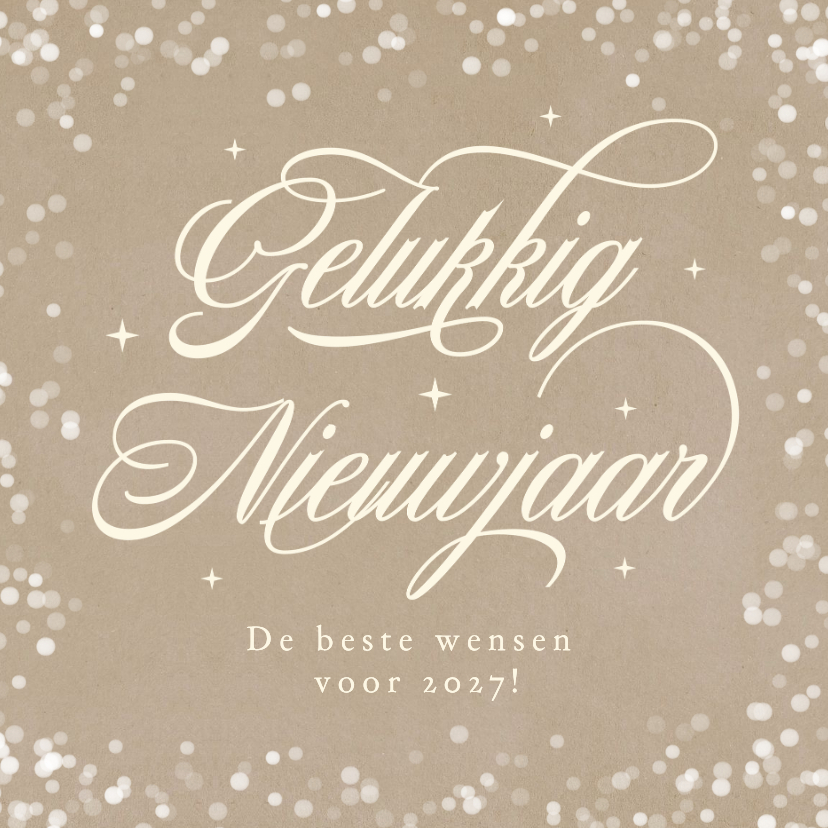 Nieuwjaarskaart vintage kraftlook met sierlijke tekst - Nieuwjaarskaarten Nieuwjaarskaarten - Nieuwjaarskaart vintage kraftlook met sierlijke tekst