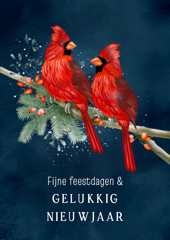 Nieuwjaarskaart vogel rode kardinaal - Nieuwjaarskaarten Nieuwjaarskaarten - Nieuwjaarskaart vogel rode kardinaal