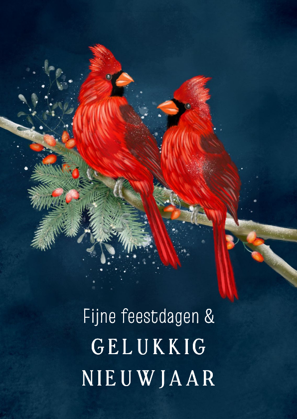 Nieuwjaarskaart vogel rode kardinaal - Nieuwjaarskaarten Nieuwjaarskaarten - Nieuwjaarskaart vogel rode kardinaal