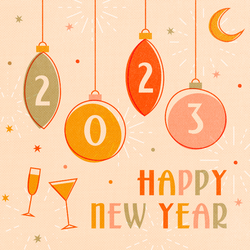 Nieuwjaarskaarten - Nieuwjaarskaart vrolijk 2023 met champagne en sterren