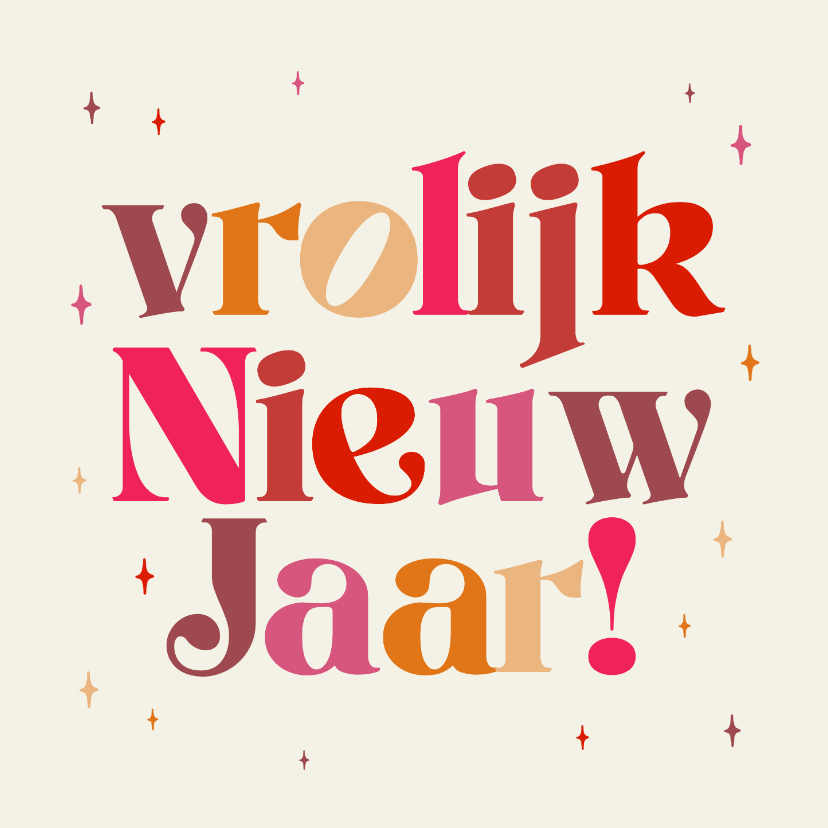 Nieuwjaarskaart vrolijk nieuw jaar typografie kleurrijk - Nieuwjaarskaarten Nieuwjaarskaarten - Nieuwjaarskaart vrolijk nieuw jaar typografie kleurrijk