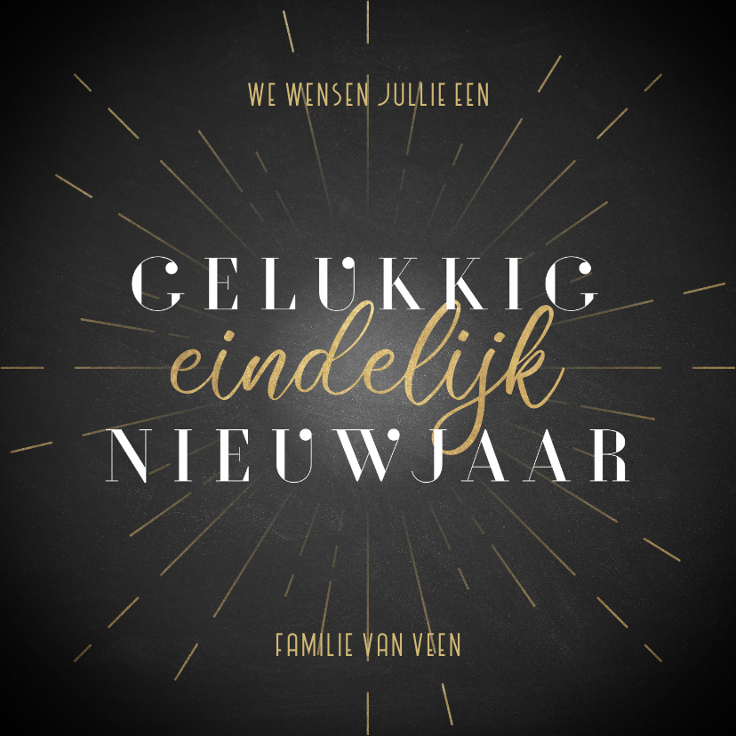 Nieuwjaarskaarten - Nieuwjaarskaart vuurwerk 'gelukkig eindelijk nieuwjaar'