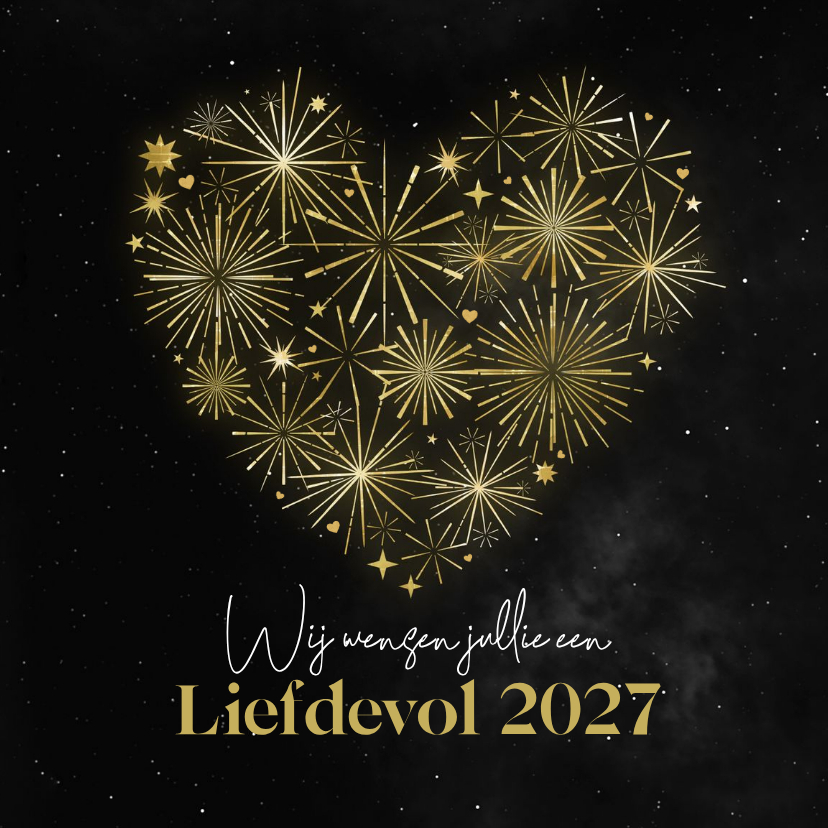 Nieuwjaarskaart vuurwerk hart sterren 2027 liefdevol vrede - Nieuwjaarskaarten Nieuwjaarskaarten - Nieuwjaarskaart vuurwerk hart sterren 2027 liefdevol vrede