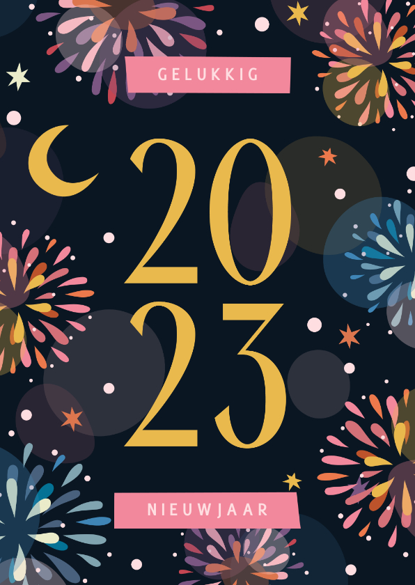 Nieuwjaarskaarten - Nieuwjaarskaart vuurwerk kleurrijk 2023