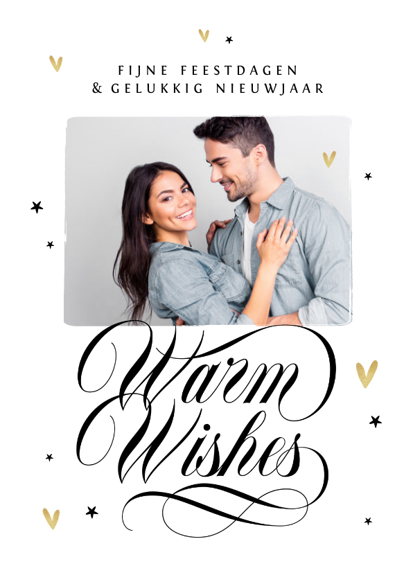 Nieuwjaarskaart warm wishes sterren goud hartjes foto - Nieuwjaarskaarten Nieuwjaarskaarten - Nieuwjaarskaart warm wishes sterren goud hartjes foto
