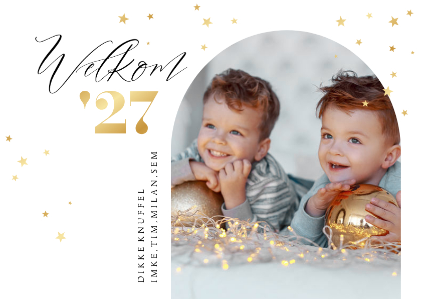 Nieuwjaarskaart welkom 2027 goud sterren foto - Nieuwjaarskaarten Nieuwjaarskaarten - Nieuwjaarskaart welkom 2027 goud sterren foto