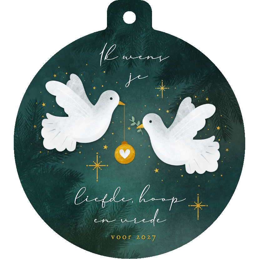Nieuwjaarskaart witte duiven in kerstbal vorm kaart - Nieuwjaarskaarten Nieuwjaarskaarten - Nieuwjaarskaart witte duiven in kerstbal vorm kaart