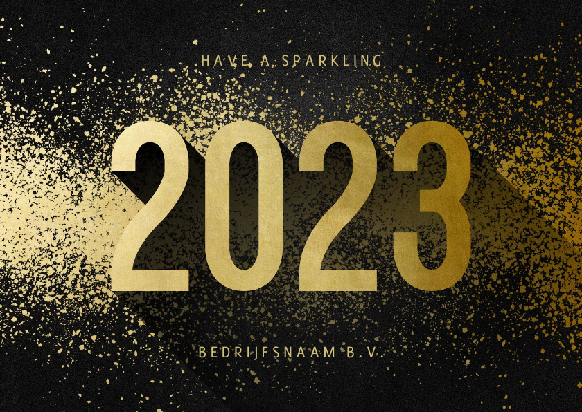 Nieuwjaarskaarten - Nieuwjaarskaart zakelijk 2023 goudlook met spetters