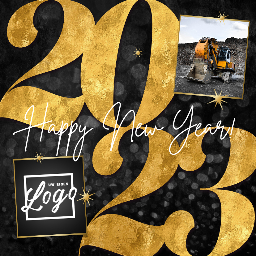 Nieuwjaarskaart zakelijk 2023 sterren goud happy new year - Nieuwjaarskaarten Nieuwjaarskaarten - Nieuwjaarskaart zakelijk 2023 sterren goud happy new year