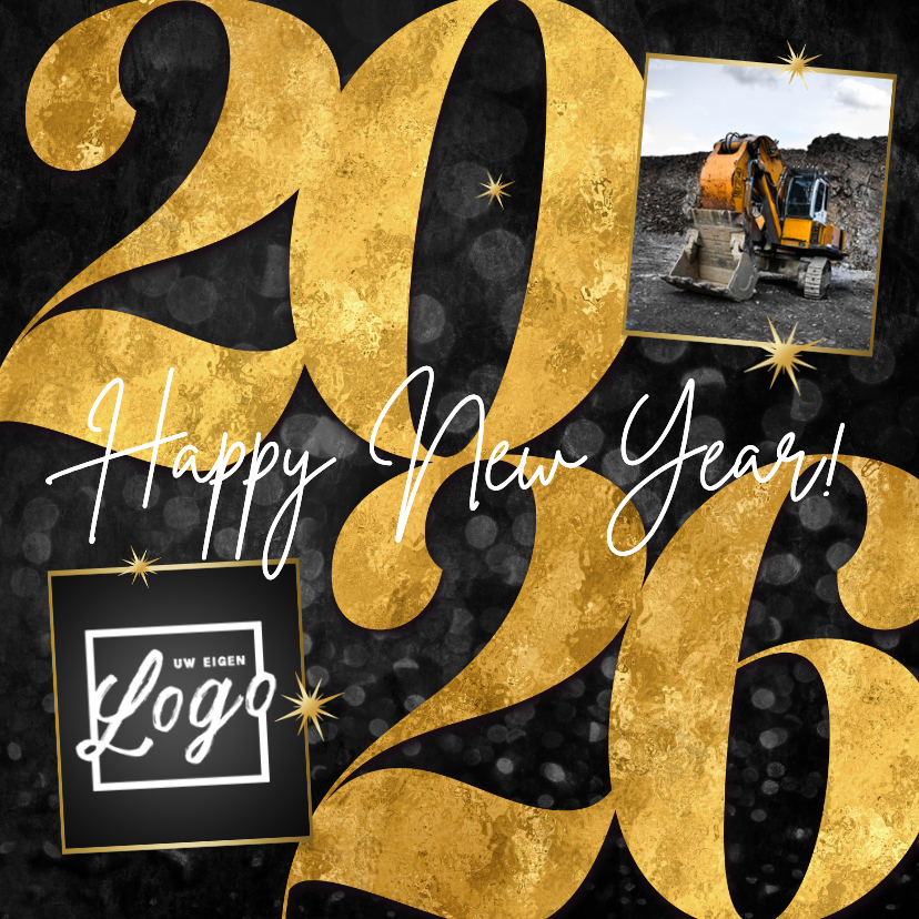 Nieuwjaarskaart zakelijk 2026 sterren goud happy new year - Nieuwjaarskaarten Nieuwjaarskaarten - Nieuwjaarskaart zakelijk 2026 sterren goud happy new year