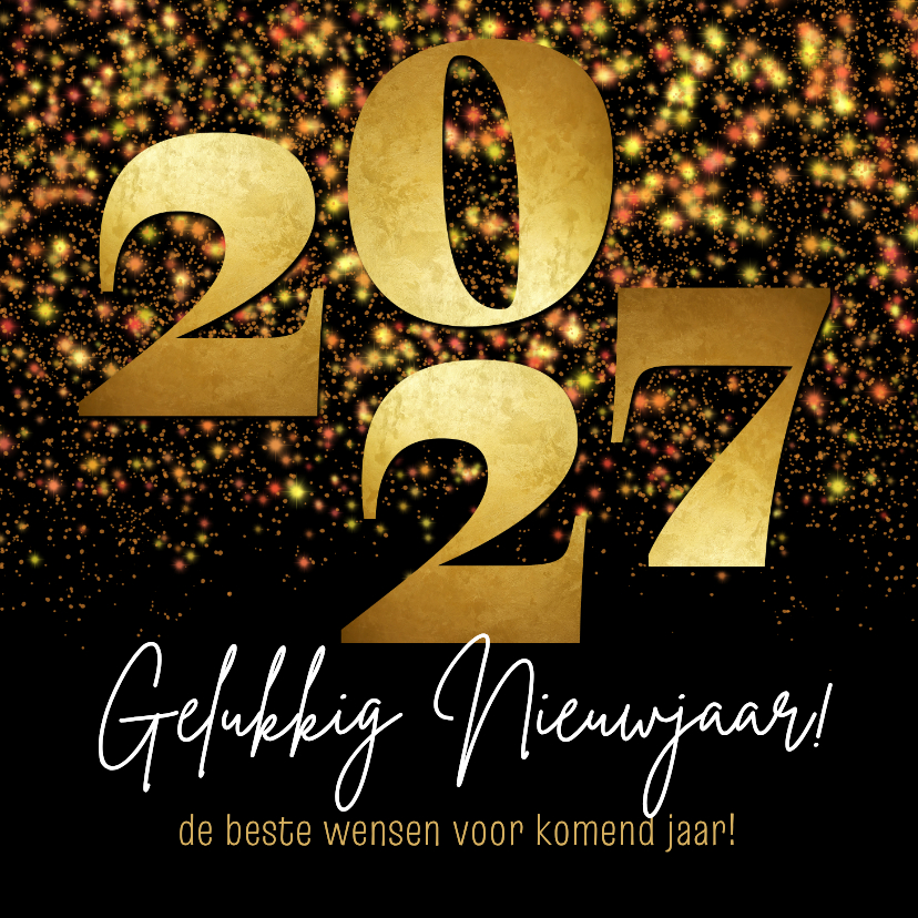 Nieuwjaarskaarten - Nieuwjaarskaart zakelijk 2027 goud sterren sparkle