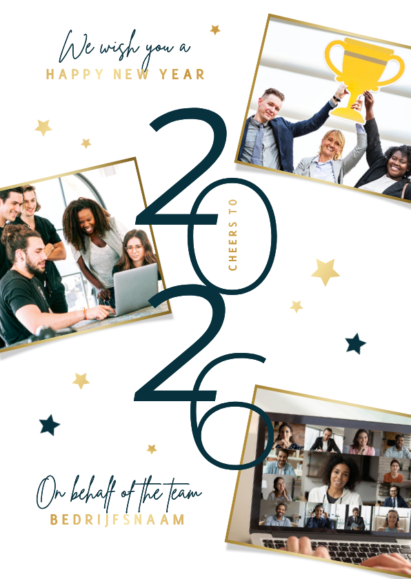 Nieuwjaarskaarten - Nieuwjaarskaart zakelijk 2027 sterren fotocollage goud