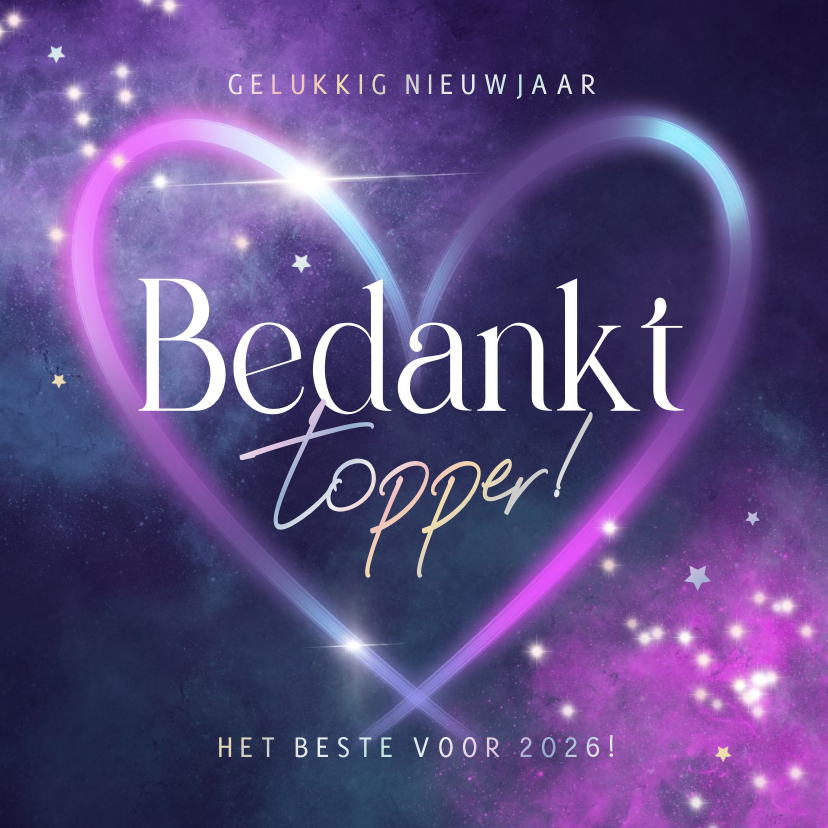 Nieuwjaarskaarten - Nieuwjaarskaart zakelijk bedankt topper hart vuurwerk spark