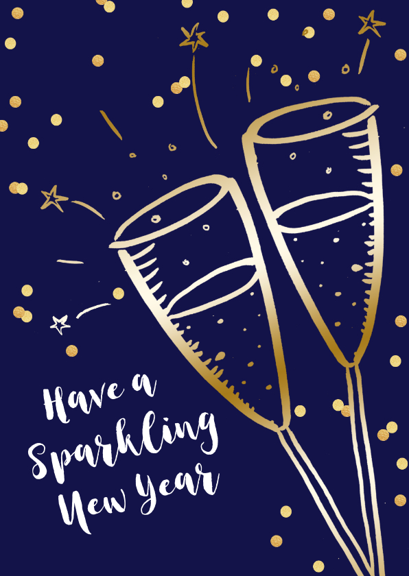 Nieuwjaarskaart zakelijk champagne goudlook confetti - Nieuwjaarskaarten Nieuwjaarskaarten - Nieuwjaarskaart zakelijk champagne goudlook confetti