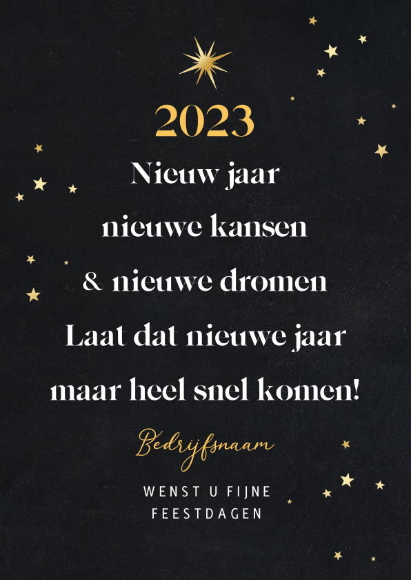 Nieuwjaarskaart zakelijk kerstboom sterren goud 2023 - Nieuwjaarskaarten Nieuwjaarskaarten - Nieuwjaarskaart zakelijk kerstboom sterren goud 2023