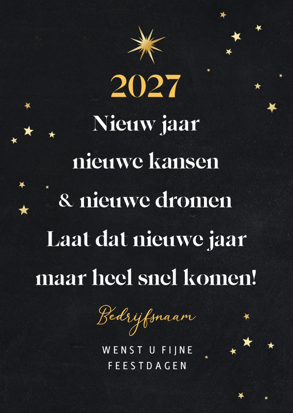 Nieuwjaarskaart zakelijk kerstboom sterren goud 2027 - Nieuwjaarskaarten Nieuwjaarskaarten - Nieuwjaarskaart zakelijk kerstboom sterren goud 2027