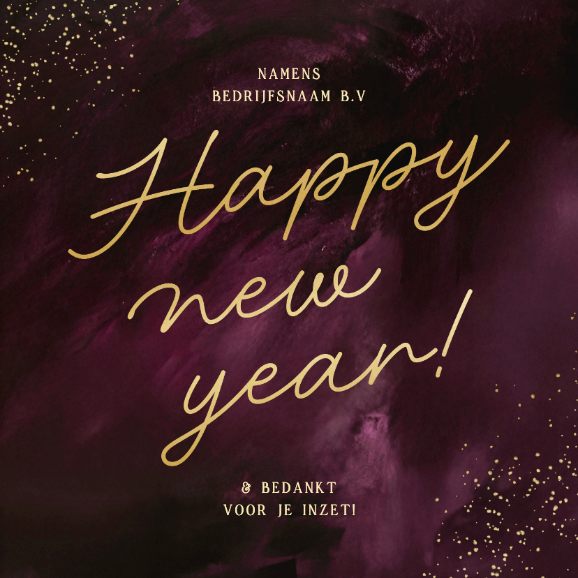 Nieuwjaarskaarten - Nieuwjaarskaart zakelijk paars happy new year goud spetters