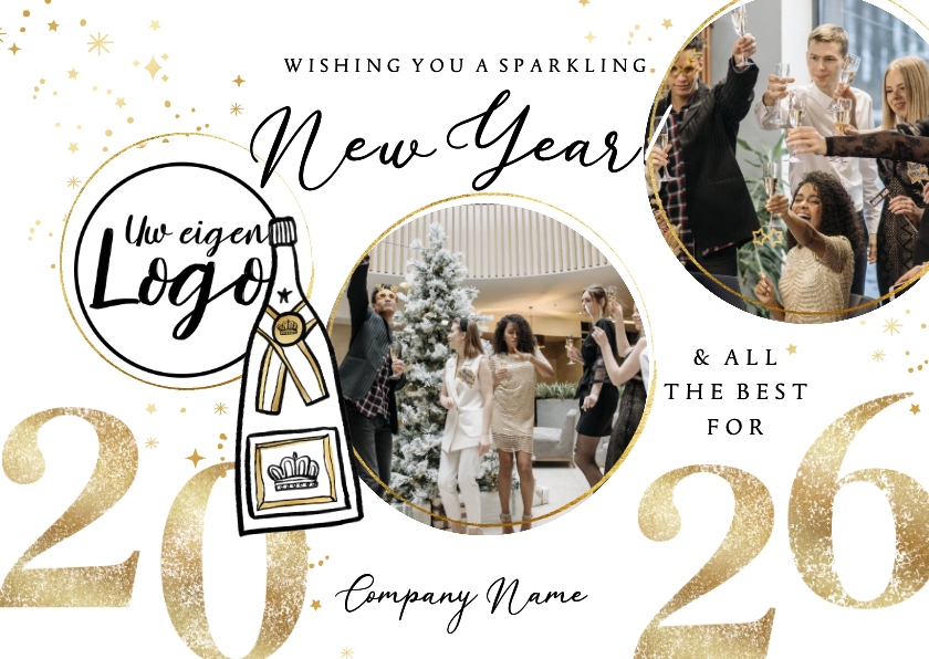 Nieuwjaarskaart zakelijk sparkling new year champagne goud - Nieuwjaarskaarten Nieuwjaarskaarten - Nieuwjaarskaart zakelijk sparkling new year champagne goud