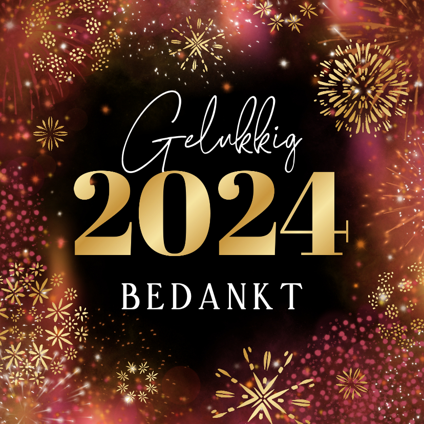Nieuwjaarskaarten - Nieuwjaarskaart zakelijk vuurwerk goud 2024 sprankelend