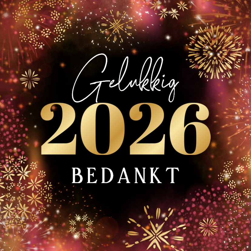 Nieuwjaarskaarten - Nieuwjaarskaart zakelijk vuurwerk goud 2026 sprankelend