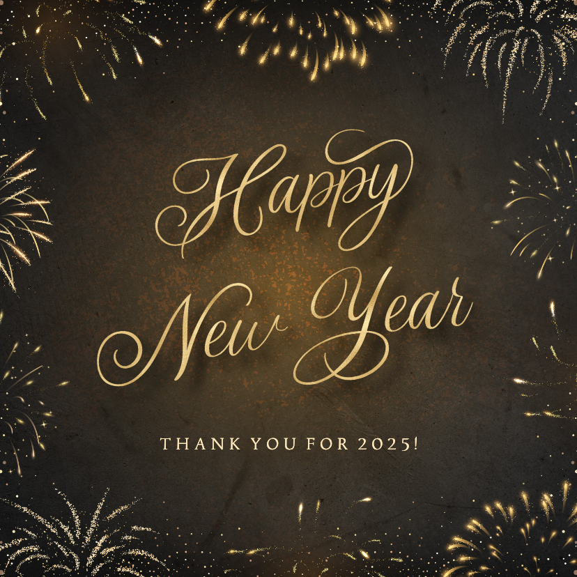 Nieuwjaarskaarten - Nieuwjaarskaart zwart chique met goudlook sierletters