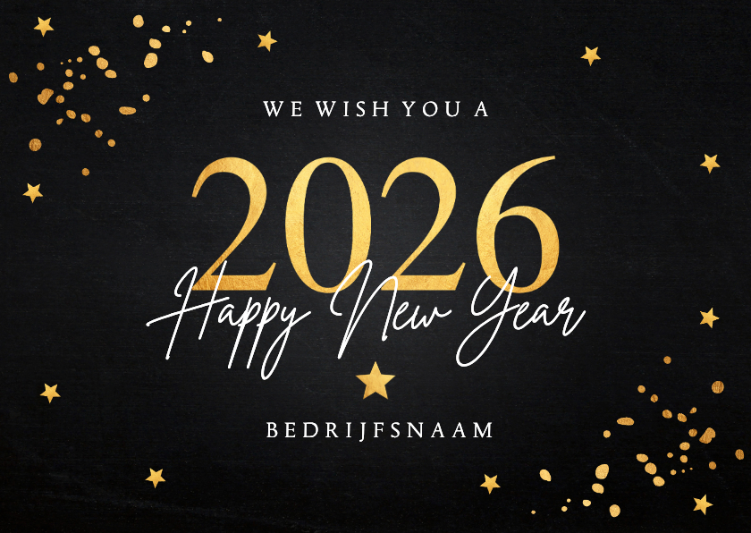 Nieuwjaarskaart zwart goudlook confetti 2026 - Nieuwjaarskaarten Nieuwjaarskaarten - Nieuwjaarskaart zwart goudlook confetti 2026