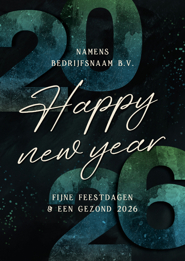 Nieuwjaarskaarten - Nieuwjaarskaartje 2026 groen blauw happy new year