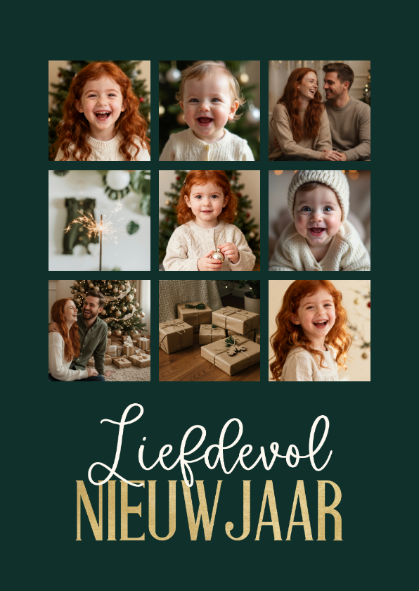 Nieuwjaarskaartje fotocollage 9 foto's liefdevol nieuwjaar - Nieuwjaarskaarten Nieuwjaarskaarten - Nieuwjaarskaartje fotocollage 9 foto's liefdevol nieuwjaar