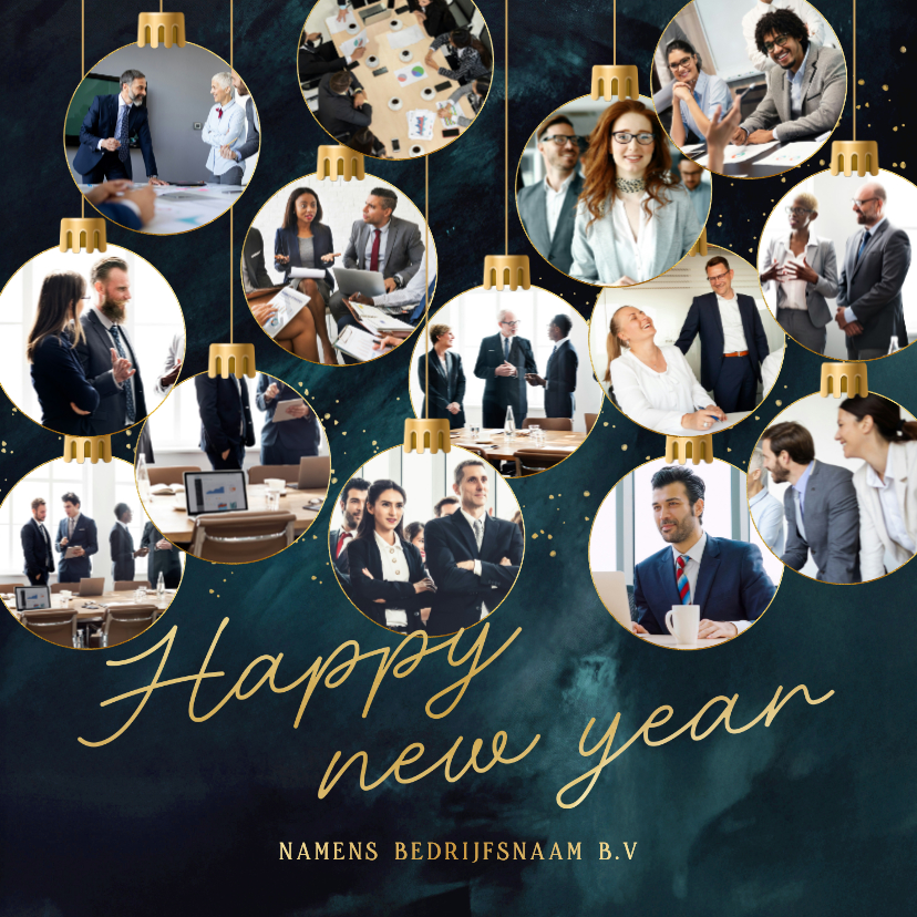 Nieuwjaarskaartje fotocollage kerstbal happy new year - Nieuwjaarskaarten Nieuwjaarskaarten - Nieuwjaarskaartje fotocollage kerstbal happy new year