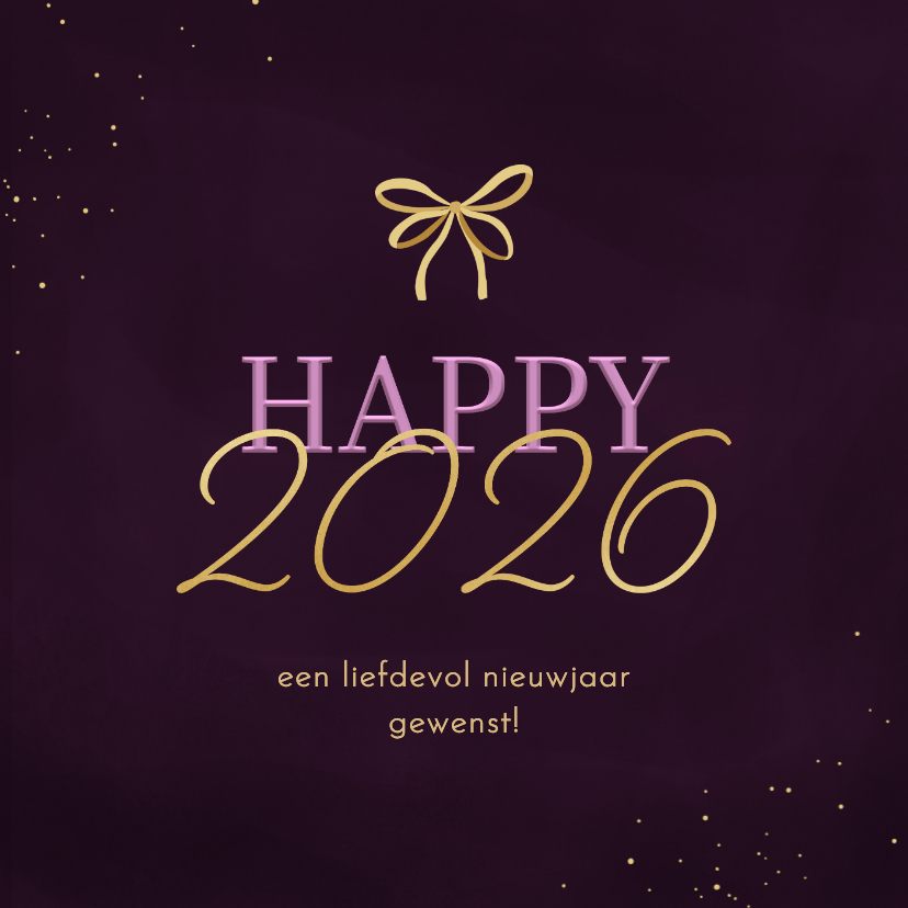 Nieuwjaarskaarten - Nieuwjaarskaartje happy 2026 met strikje paars