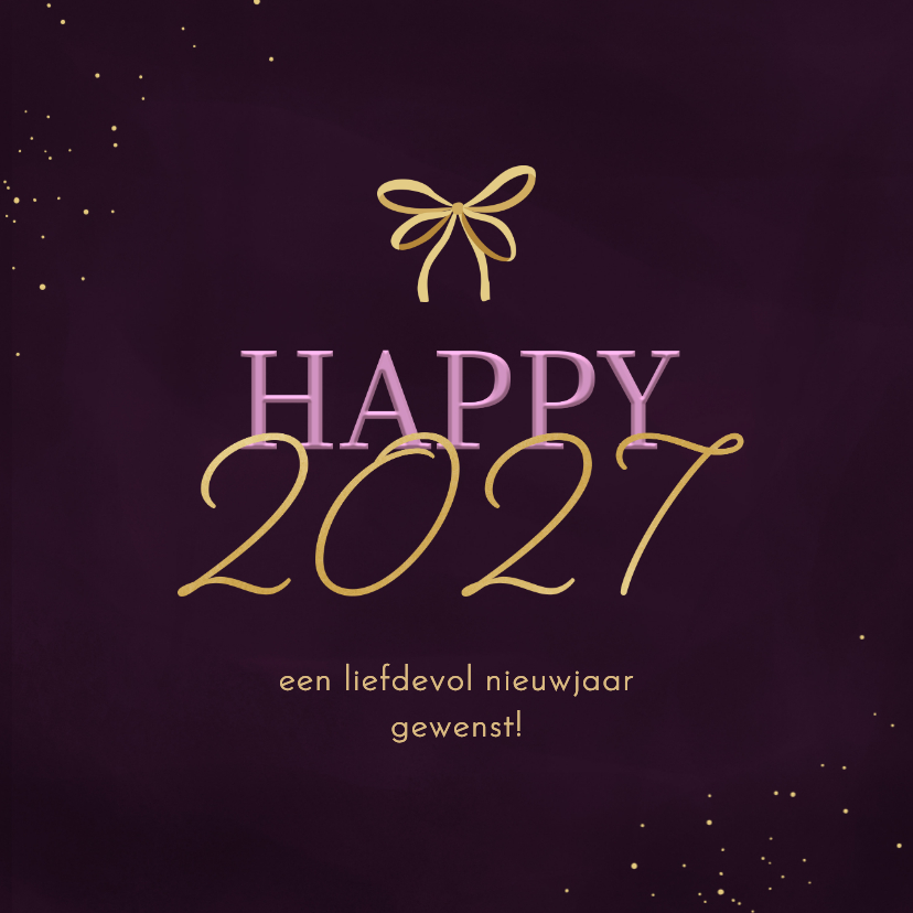 Nieuwjaarskaarten - Nieuwjaarskaartje happy 2027 met strikje paars